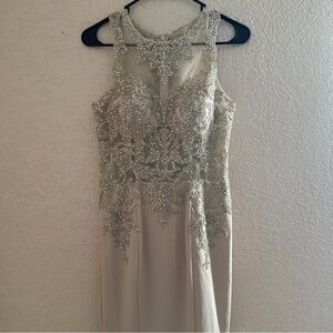 Elegant Cream Beaded Evening Dress